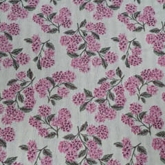 White and Pink Floral Design Cotton Blend Jacquard Fabric