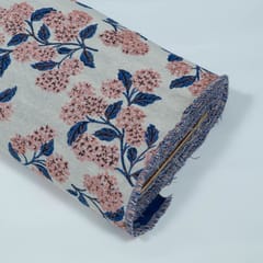 White and Peach Floral Design Cotton Blend Jacquard Fabric