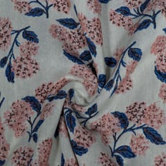 White and Peach Floral Design Cotton Blend Jacquard Fabric