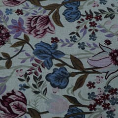 Beige and MultiColor Floral Cotton Blend Jacquard Fabric
