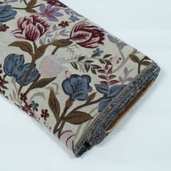 Beige and MultiColor Floral Cotton Blend Jacquard Fabric