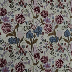 Beige and MultiColor Floral Cotton Blend Jacquard Fabric