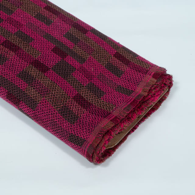Majenta and Brown Color Cotton Jacquard Fabric