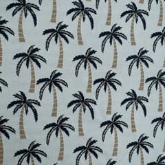 White and Navy Blue Tree Design Cotton Blend Jacquard Fabric