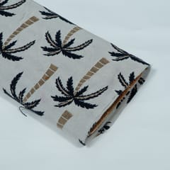 White and Navy Blue Tree Design Cotton Blend Jacquard Fabric