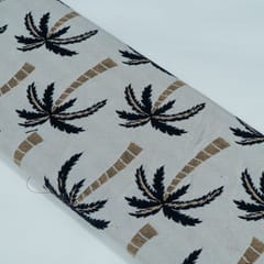 White and Navy Blue Tree Design Cotton Blend Jacquard Fabric