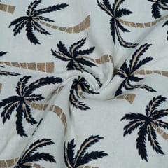White and Navy Blue Tree Design Cotton Blend Jacquard Fabric