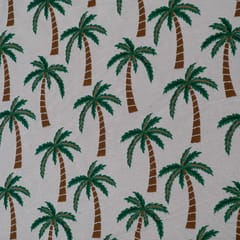 White and Green Tree Design Cotton Blend Jacquard Fabric