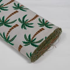 White and Green Tree Design Cotton Blend Jacquard Fabric