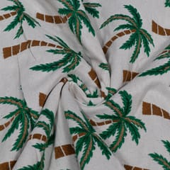 White and Green Tree Design Cotton Blend Jacquard Fabric
