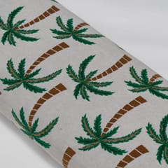 White and Green Tree Design Cotton Blend Jacquard Fabric