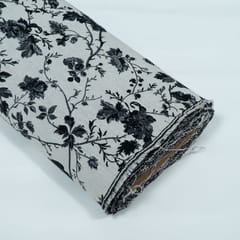 Black and White Floral Design Cotton Blend Jacquard Fabric