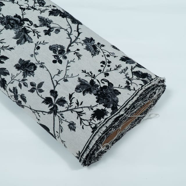 Black and White Floral Design Cotton Blend Jacquard Fabric