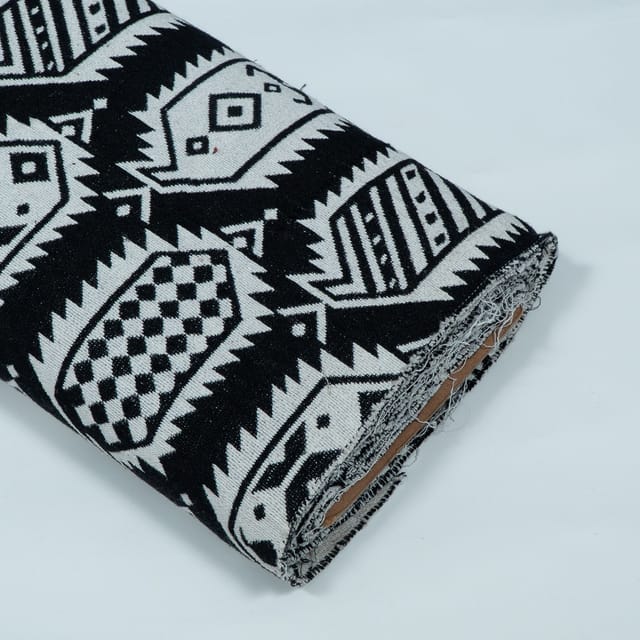 Black and White Abstract Design Cotton Blend Jacqaurd Fabric