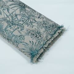 White and Turqouise Tropical Design Cotton Blend Lurex Jacquard Fabric