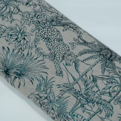 White and Turqouise Tropical Design Cotton Blend Lurex Jacquard Fabric
