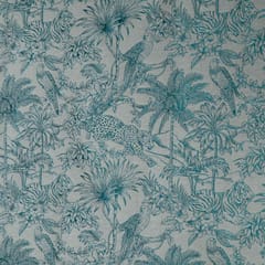 White and Turqouise Tropical Design Cotton Blend Lurex Jacquard Fabric