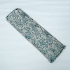 White and Turqouise Tropical Design Cotton Blend Lurex Jacquard Fabric