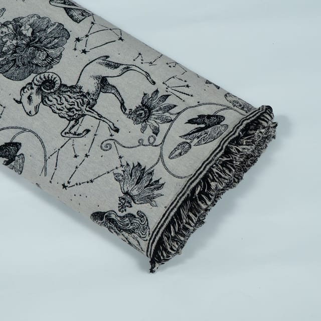 Black and White Figure Design Cotton Blend Jacquard Fabric