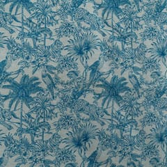 White Base Turqouise Tropical Design Cotton Blend Jacquard