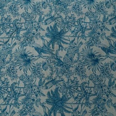 White Base Turqouise Tropical Design Cotton Blend Jacquard