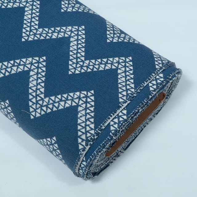 Blue and White Chevron Design Cotton Blend Jacquard Fabric