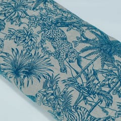 White Base Turqouise Tropical Design Cotton Blend Jacquard