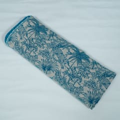 White Base Turqouise Tropical Design Cotton Blend Jacquard