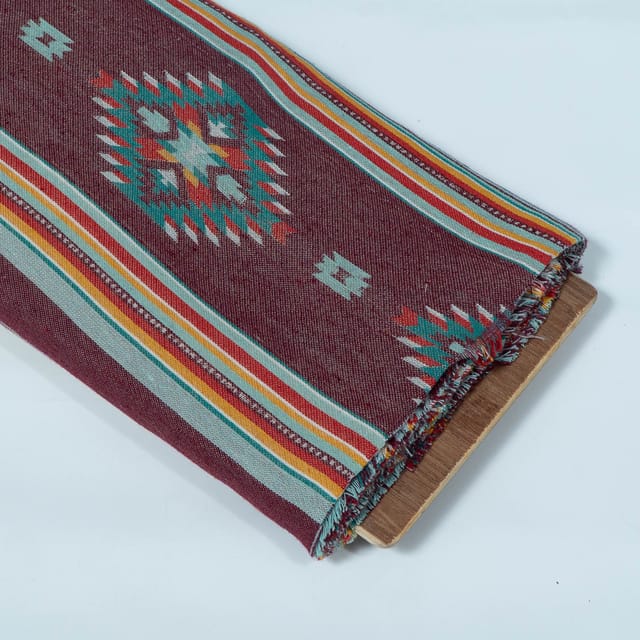 Brown and MultiColor Geometrical Cotton Blend Jacquard Fabric