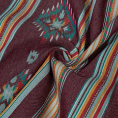 Brown and MultiColor Geometrical Cotton Blend Jacquard Fabric