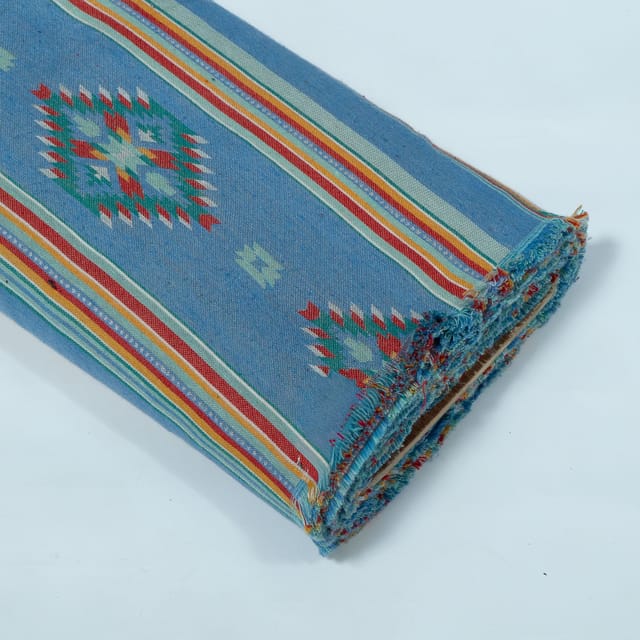 Blue and MultiColor Geometrical Cotton Blend Jacquard Fabric