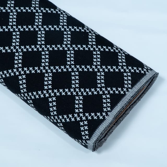 Black and White Abstract Design Cotton Blend Jacqaurd Fabric