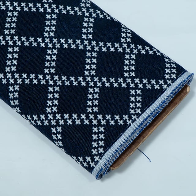 Blue and White Abstract Design Cotton Blend Jacquard Fabric
