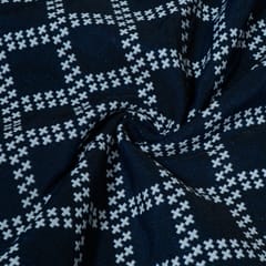 Blue and White Abstract Design Cotton Blend Jacquard Fabric