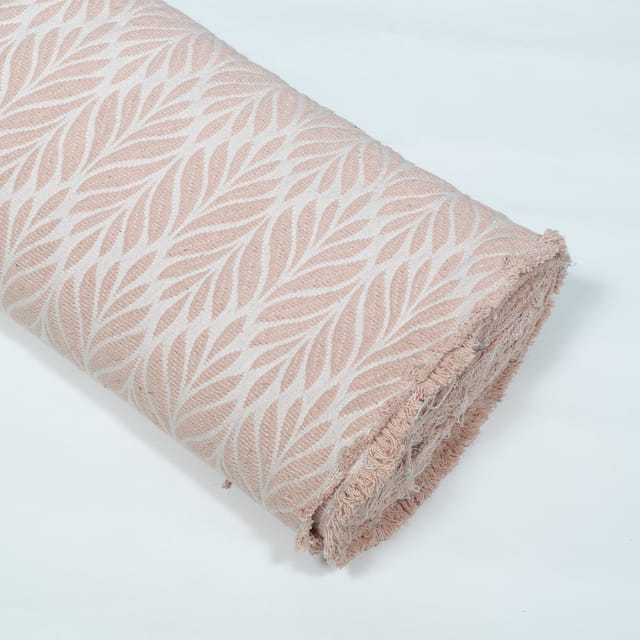 Off White and Peach Color Natural Cotton Dyeable Jacquard Fabric