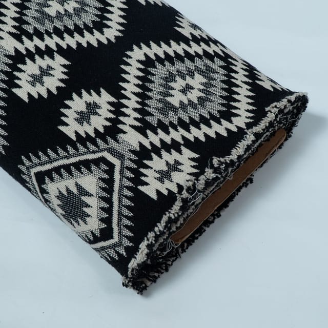 Black and Beige Geometrical Design Cotton Blend Jacquard Fabric