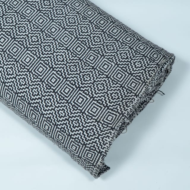 Grey and White Abstract Design Cotton Jacquard Fabric