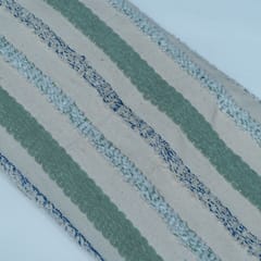 Off White Green, Blue Design Cotton Blend Jacquard Fabric
