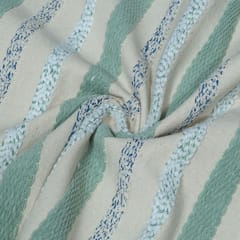 Off White Green, Blue Design Cotton Blend Jacquard Fabric