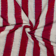 Maroon and White Colour Cotton Ikat Fabric