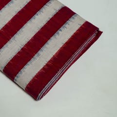 Maroon and White Colour Cotton Ikat Fabric