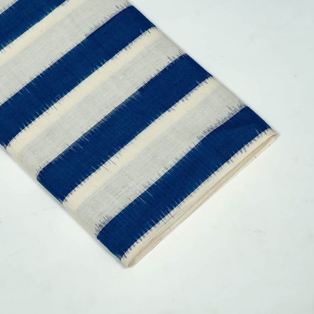Blue and White Color Cotton Ikat Fabric