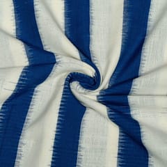 Blue and White Color Cotton Ikat Fabric