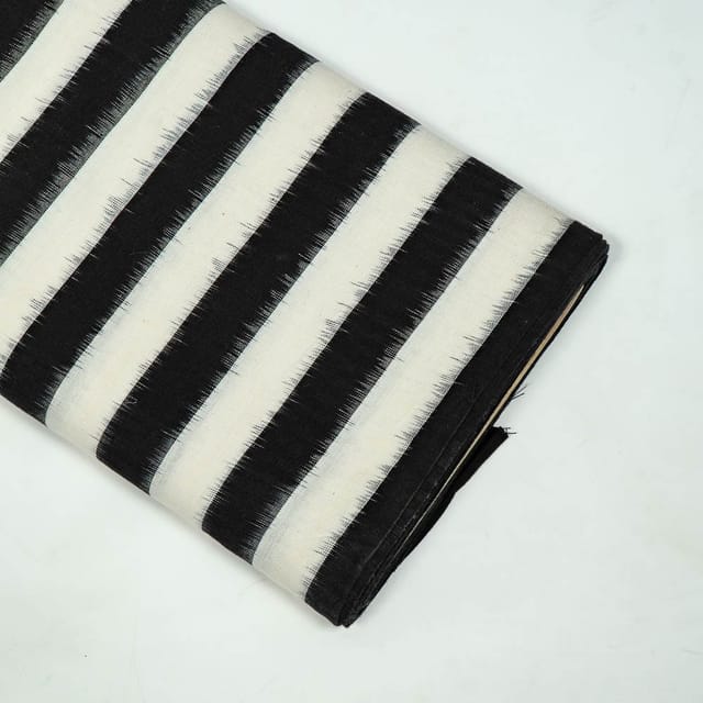 Black and White Colour Cotton Ikat Fabric