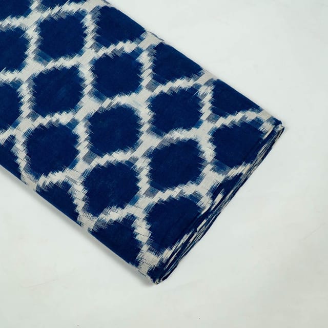 Blue Color Cotton Ikat Fabric