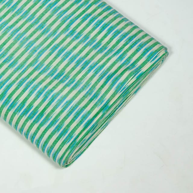 Green Colour Cotton Ikat Fabric