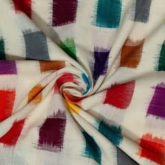 White and Multi Colour Cotton Ikat Fabric