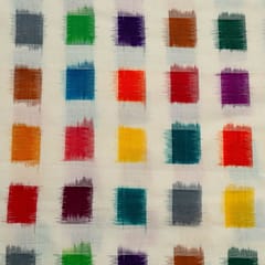 White and Multi Colour Cotton Ikat Fabric