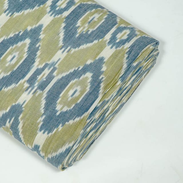 Green and Blue Colour Cotton Ikat Fabric