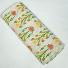 White and Multi Colour Cotton Ikat Fabric